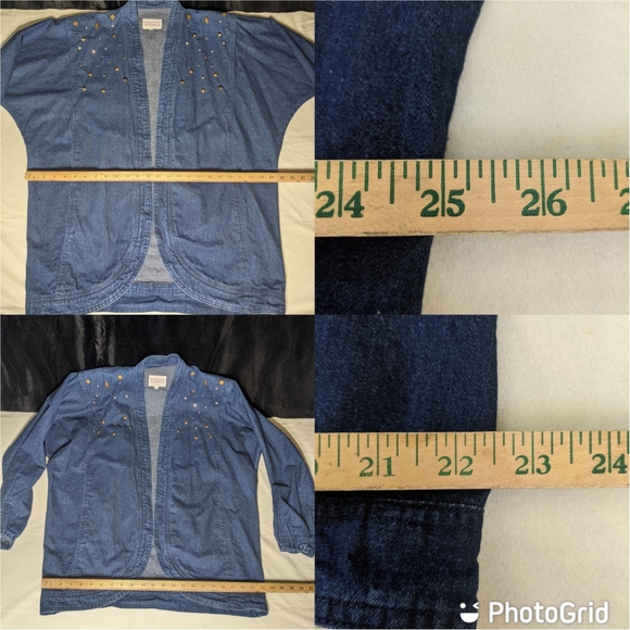 Vintage USA Sundance Blue Denim Longline Jacket Oversize L Pleated Studs Pockets - Picture 10 of 16